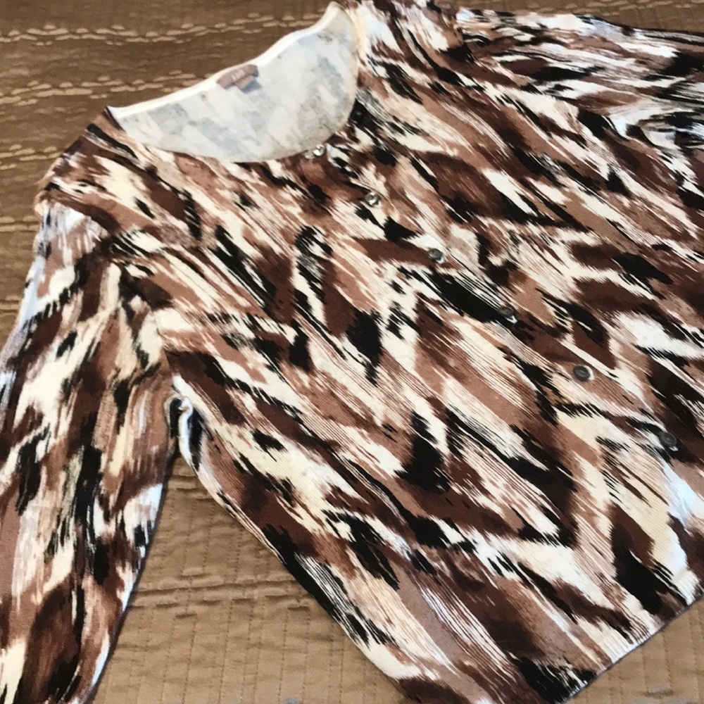 J. Jill sweater, black, brown, white pattern, L